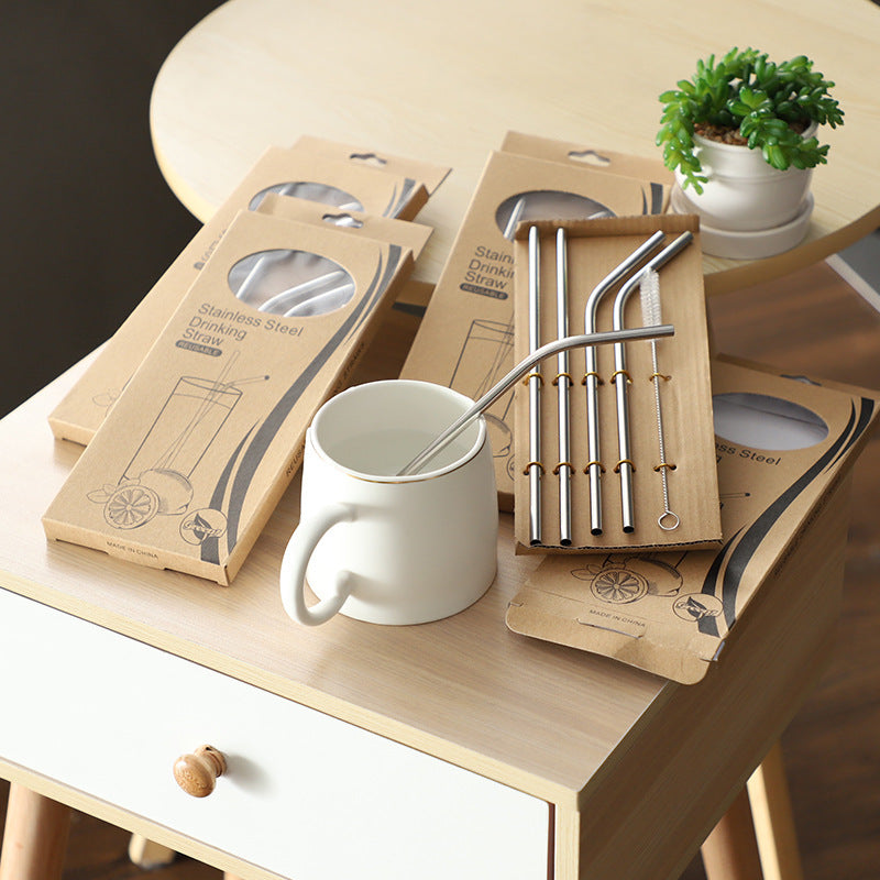 1 Set Reusable Stainless Steel Drinking Straws with Brush